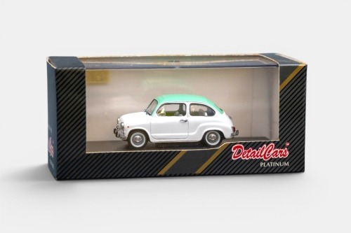 264 · FIAT: A 1:43 scale DetailCars platinum 1965 Fiat 600D model, finished in white paintwork with a green roof, model number ART 316