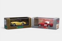 AUSTIN HEALEY: A pair of 1:43 scale Austin Healey models, an Austin Healey 3000 "Spa Sofia Liege" 1964 in red by Retro Vitesse model number 170, also an Austin Healey 100-six open cabriolet 1959 finished in light yellow by Vitesse model number L075 C
