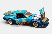 MAZDA: A 1:18 scale Biante model cars model, this is the Mazda RX7 as raced at the 1983 Castrol 400, the number 18 Murray Carter, Valentine liveried race car, comes with a limited edition signed certificate 066/400 pieces produced, model number BNJ0003 - 4