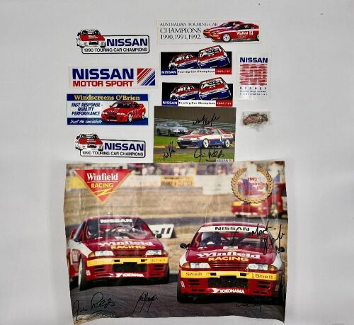 NISSAN R32 SKYLINE GTR: An ATCC GTR poster and photo signed by Mark Skaife together with 2 ATCC GTR posters, eight stickers and an R31 keyring [Location: Sydney]
