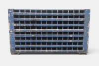 PIGEON HOLES: A large vintage industrial portable hardware filing cabinet