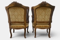BERGERE: A pair of Louis XVI style carved giltwood and caned bergere, upholstered in gold brocade - 2
