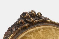 BERGERE: A pair of Louis XVI style carved giltwood and caned bergere, upholstered in gold brocade - 5