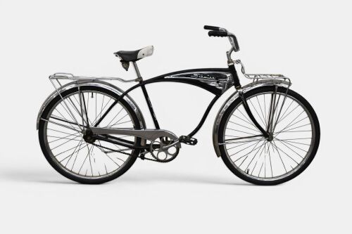 BICYCLE: A Schwinn Jaguar Mark IV bicycle, circa 1950's with branded Mesinga seat, branded Schwinn rubber grips and replaced pedals [MORE PHOTOS ADDED]