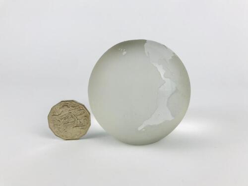 UNITED AIRLINES: Glass Paperweight (8cm) glass etched globe of world map.