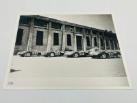 MASERATI: A pair of framed colour photographs of the Maserati 300S '3074/3035' formerly owned by Kerry Manolas, together with an unframed black and white photograph of the Maserati team entries at the 1957 Mille Miglia - 3