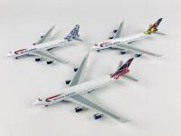 BRITISH AIRWAYS BOEING 747: Three models (17cm long): A 1:400 scale metal model, 'The Netherlands' registration 'G-CIVN', A 1:400 scale metal model 'Southern Africa', registration 'G-BNLO' and A 1:400 scale metal model 'Scotland', registration 'G-CIVO'. - 2