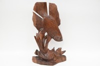 FISH SCULPTURE: A timber carved flying fish sculpture, 51cm high, 31cm wide at base - 2