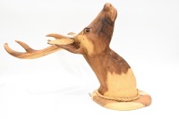 DEER: A solid timber carved deer head with antlers, approx. 74cm high, 52cm deep - 2