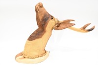 DEER: A solid timber carved deer head with antlers, approx. 74cm high, 52cm deep - 3