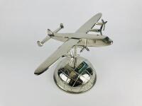 BOAC ART DECO DESK PIECE: A chrome plated articulating plane with spinnable propellors on a chrome half globe. - 2
