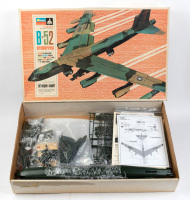 B-52: A circa 1968 release Monogram 1:72 scale B-52 Stratofortress model kit, with moving parts & battery operated engine sounds, all parts appear present, with instructions and decals in box - 2