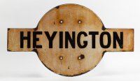HEYINGTON STATION: A circa 1970s Heyington (Glen Waverley line) station platform sign, 41cm high, 71cm wide