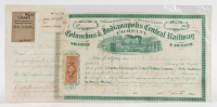RAILWAY STOCK CERTIFICATE: A USA c1866 Columbus & Indianapolis Central Railway stock certificate in the sum of $50