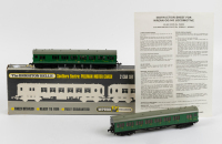 HORNBY DUBLO: A c1950s / 1960s A Hornby Dublo three rail No. 2250 EMU motor coach S.65326 and a trailer coach S.77511, finished in BR Southern green livery