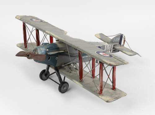 RAF: A large Boyle tinplate RAF bi-plane model, wingspan 50cm, fuselage length 40cm