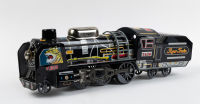 TIN TOY TRAIN: A large friction powered tin toy 'Tiger Train' locomotive, 45cm long, in original box - 3