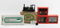 STEAM LOCO SET: A Mamod/MSS Steam Locomotive set, comprising a Steam Locomotive Model.SL1, 0-4-0, 0-gauge, three vans and two boxes containing track sections