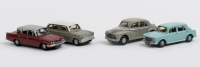 SCENERY MODEL CARS: A group of four 4mm (1:76 scale) metal model cars to suit railway diorama set-ups, made by R.Parker, Worcestershire, UK
