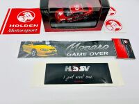 HOLDEN MONARO: A 1:43 scale Autoart model of the Holden Monaro CV8 driven by Peter Brock in the 2002 Targa Tasmania, limited edition 0455/5000, complete with original packaging and certificate of authenticity, together with a group of Holden stickers [Loc - 9