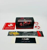 HOLDEN MONARO: A 1:43 scale Autoart model of the Holden Monaro CV8 driven by Peter Brock in the 2002 Targa Tasmania, limited edition 0455/5000, complete with original packaging and certificate of authenticity, together with a group of Holden stickers [Loc - 10