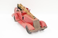 MARX GIRARD: A circa 1930s/1940s Marx Girard pressed clockwork steel fire engine toy with wind-up ladder, 36cm long - 4