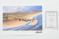 AVRO LANCASTER: A large limited edition print (45/500) 'Enemy Coast Ahead'' by Malcolm Kinnear, signed by atrist and numerous Lancaster crew with COA