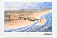 AVRO LANCASTER: A large limited edition print (45/500) 'Enemy Coast Ahead'' by Malcolm Kinnear, signed by atrist and numerous Lancaster crew with COA - 2