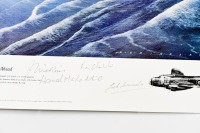 AVRO LANCASTER: A large limited edition print (45/500) 'Enemy Coast Ahead'' by Malcolm Kinnear, signed by atrist and numerous Lancaster crew with COA - 5