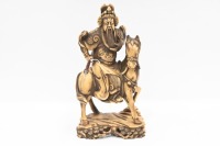 WARRIOR: A large resin figure of a Chinese warrior on horseback, 33cm high