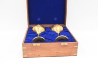 GOBLETS: Two decorative solid metal stemmed wine goblets in fitted timber box, both with anchor motif, glasses 22.5cm high - 2