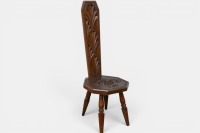 SPINNING CHAIR: An antique timber, carved spinning chair, measures 101cm high. Thought to be oak. - 3