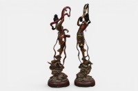BALINESE: A pair of large carved timber polychrome Balinese style musicians, tallest 132cm high - 3