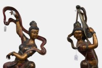 BALINESE: A pair of large carved timber polychrome Balinese style musicians, tallest 132cm high - 5