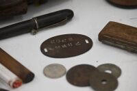 WWII: A collection of Japanese WWII personal items in a leather pouch, with unknown Japanese Military Item - 2