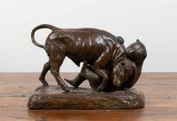 DONALD GREIG: A Donald Greig (SOUTH AFRICAN. B. 1959) bronze sculpture of bear & bull