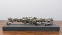 TIN SLAG: A decorative tin stag section on displayed on stone pedestal base, not affixed, base length 50cm, sculpture 43cm, weight 4.05kg (UPDATED DESCRIPTION) - 2