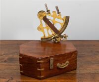 SEXTANT: A nautical brass sextant in timber fitted box
