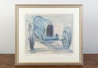 BUGATTI: A large Bugatti Type 35 print after the original oil painting by artist Marcel Recher, dated 1991, mounted, framed & glazed, 70cm high, 78cm wide [UPDATED DESCRIPTION]