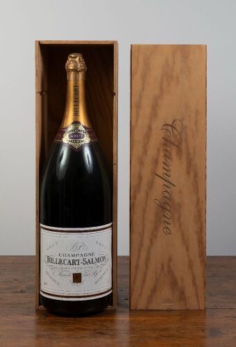 97 · CHAMPAGNE BOTTLE: A large Salmanazar size (9 litres) display Billecart-Salmon Champagne bottle in fitted timber box, bottle 66cm high, empty for display
