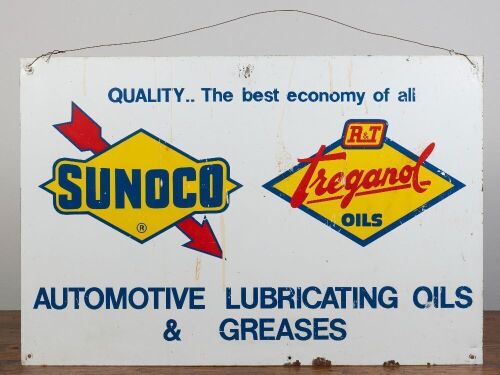 60 · SIGN: A circa 1970s / 1980s metal sign promoting Sunoco & Ramsay & Treganowan Oils, 60cm high, 90cm wide