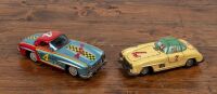 TIN TOYS: Two circa 1950s Japanese Mercedes 300SL friction tin toys in racing livery, largest 21cm long - 2