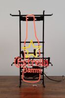 ESTRELLA DAMM: An illuminated Estrella Damm cerveza (beer) sign fixed to floor standing frame, 65cm high, 36cm wide - 2