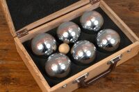 VEUVE CLICQUOT: A Veuve Clicquot branded bocce ball set, includes six throwing balls and one target ball in Veuve Clicquot branded timber box - 2