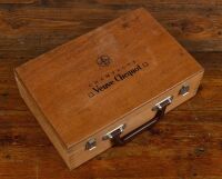 VEUVE CLICQUOT: A Veuve Clicquot branded bocce ball set, includes six throwing balls and one target ball in Veuve Clicquot branded timber box