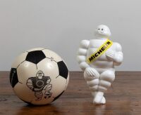 MICHELIN: A circa 1980s Michelin rubber small soccer ball and 2000s plastic Bibendum figure, largest 21.5cm high