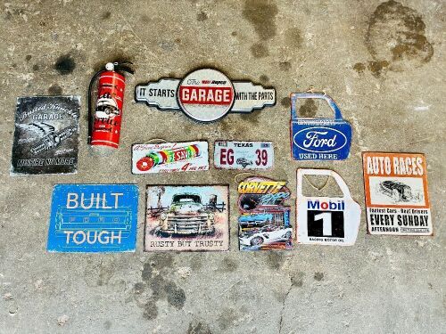 TIN SIGNS: Eleven automotive related tin signs [Location: Sydney]
