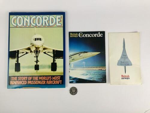CONCORDE ITEMS: 3 items: A book : 'Concorde - The Story of the Worlds Most Advanced Passenger Aircraft' BFP publication, 1976, A Concorde fold out 16 panel A5 full colour brochure, and A British Airways Concorde busines fold out 3 page brochure 1976