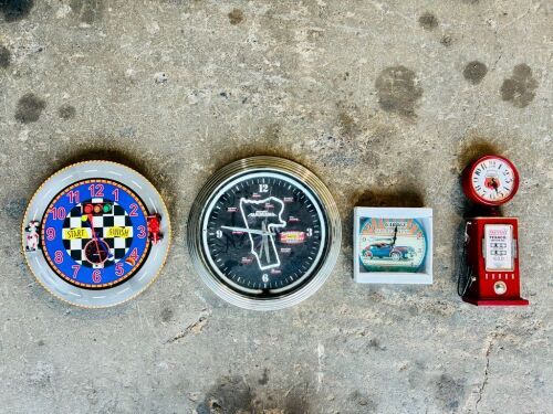 CLOCKS: Four automotive related clocks [Location: Sydney]