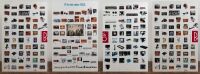 BANG & OLUFSEN: Four Bang & Olufsen posters mounted to chipboard depicting historical B&O range, each 87cm high, 56cm wide